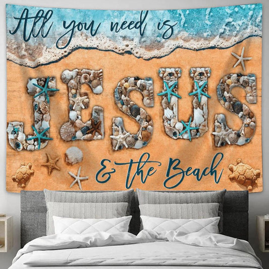 All You Need Is Jesus And The Beach Tapestry, Tapestries for Living Room Bedroom