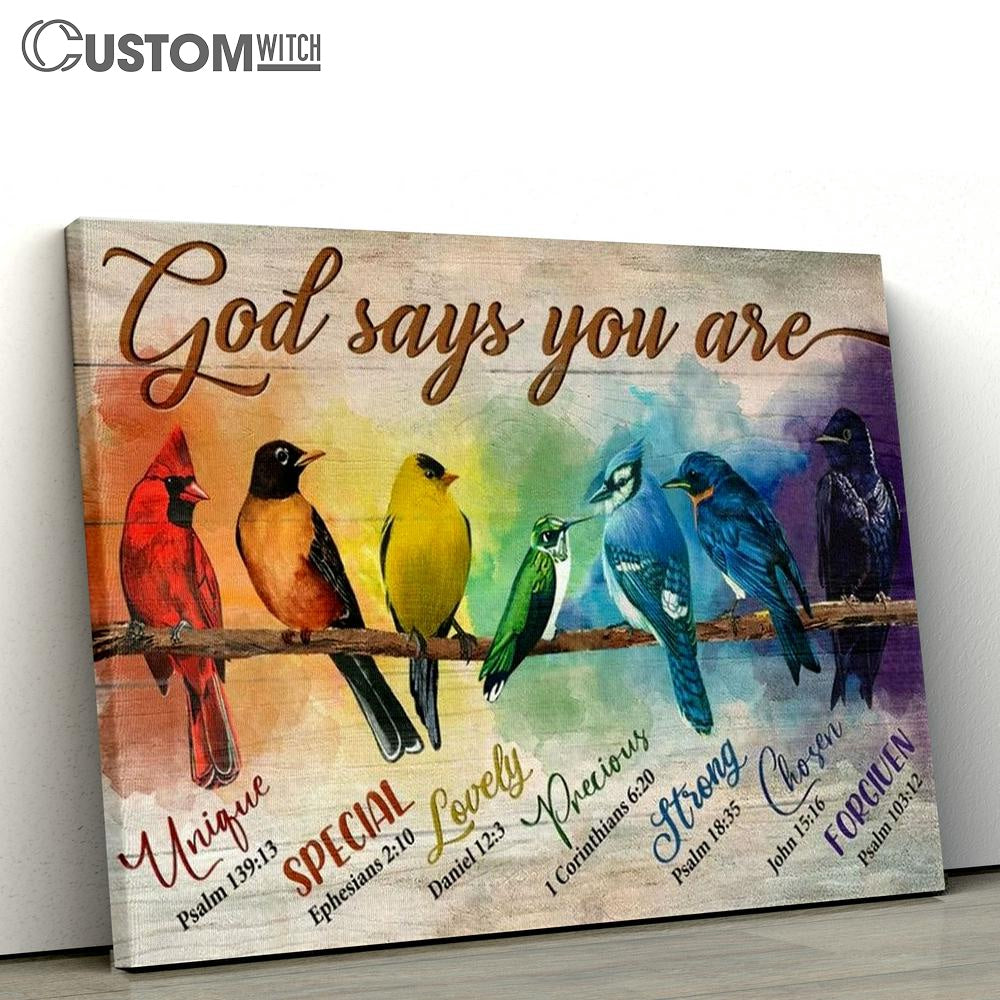 Alluring Bird, Pretty Red Cardinal, Bible Verses, Colorful Paintings, God Says You Are Canvas Poster