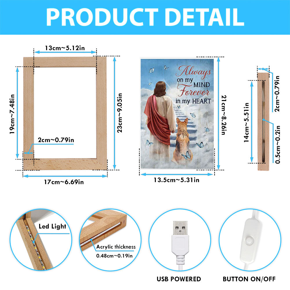 Always On My Mind Frame Lamp - Jesus King German Shepherd Way To Heaven Frame Lamp Art - Bible Verse Art - Christian Inspirational Decor