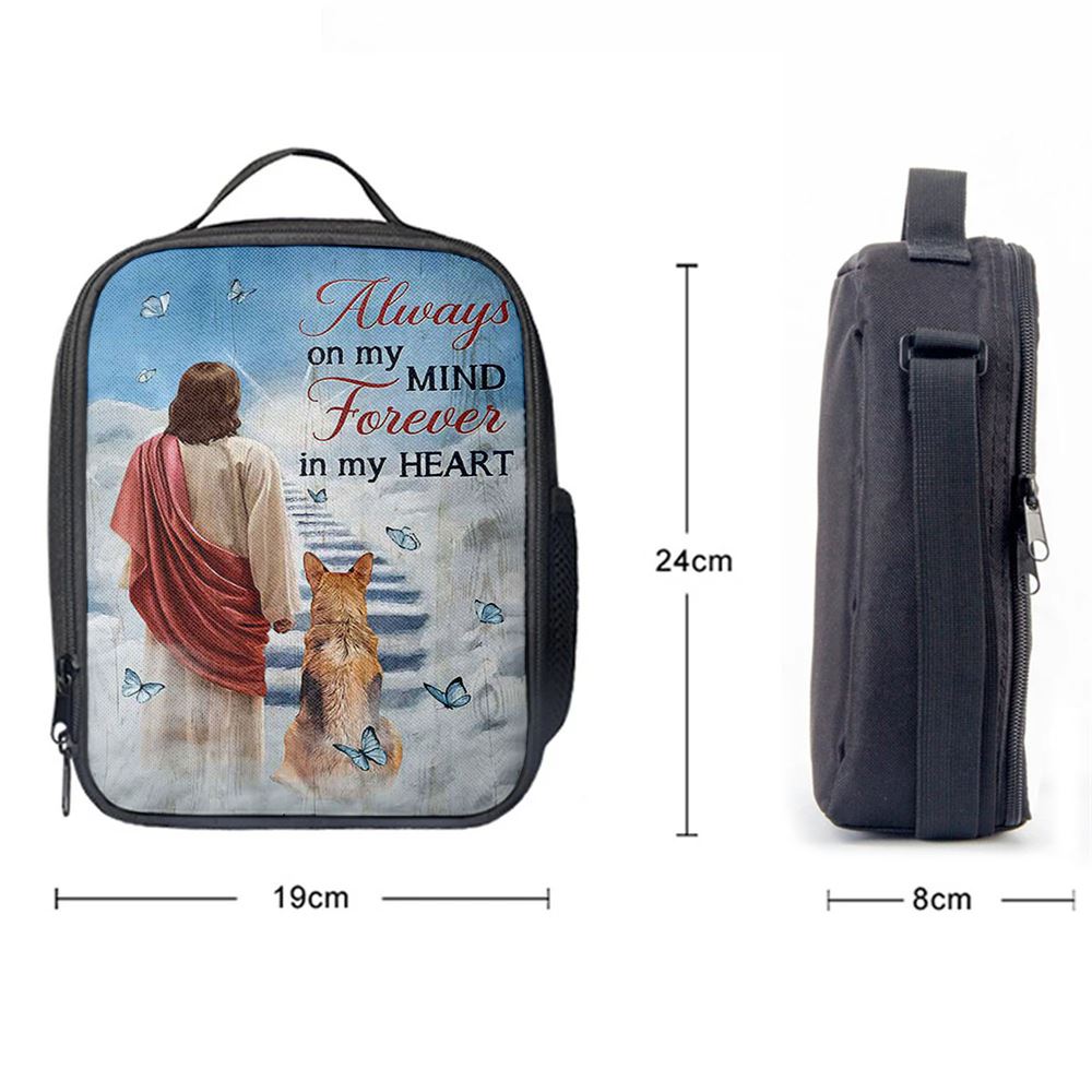 Always On My Mind Lunch Bag, Jesus King German Shepherd Way To Heaven Lunch Bag, Christian Lunch Bag For School, Picnic, Religious Lunch Bag
