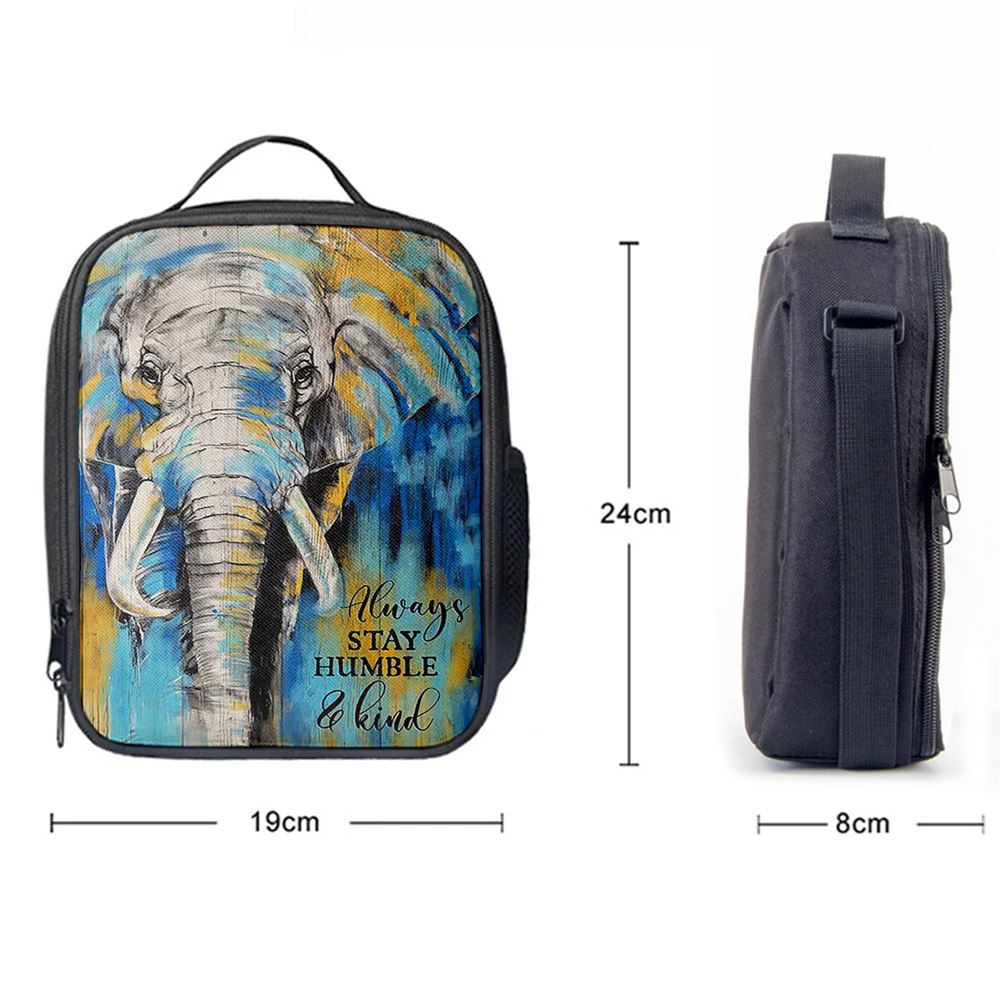 Always Stay Humble And Kind Strong Elephant Lunch Bag, Christian Lunch Bag For School, Picnic, Religious Lunch Bag