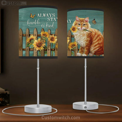 Always Stay Humble Brown Cat Sunflower Garden Table Lamb Gift - Bible Verse Table Lamb - Religious Bedroom Decor