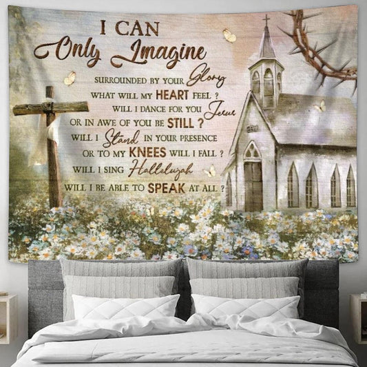 Amazing Church, Stunning Daisy Garden, Wooden Cross, I Can Only Imagine Tapestry, Tapestries for Living Room Bedroom