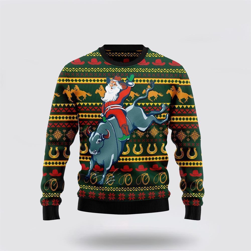 Amazing Cowboy Santa Claus Ugly Christmas Sweater, Best Gift For Holiday, Christmas Crewneck Sweater, Christmas Winter Fashion