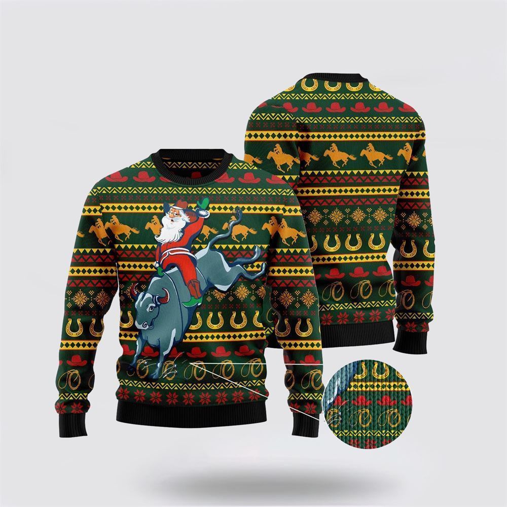 Amazing Cowboy Santa Claus Ugly Christmas Sweater, Best Gift For Holiday, Christmas Crewneck Sweater, Christmas Winter Fashion