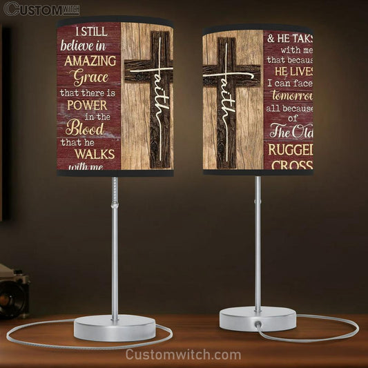 Amazing Cross, Red Background, I Still Believe In Amazing Grace Table Lamb