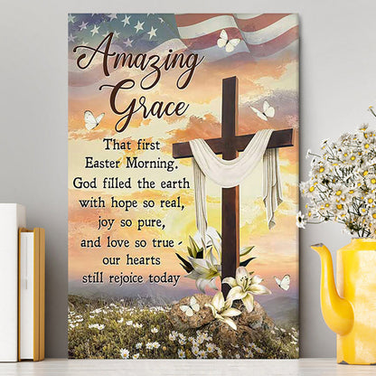 Amazing Grace Beautiful Cross Lily Flower Canvas Wall Art - Bible Verse Canvas Art - Inspirational Art - Christian Home Decor