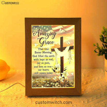 Amazing Grace Beautiful Cross Lily Flower Frame Lamp Art - Bible Verse Wooden Lamp - Inspirational Art - Christian Home Decor