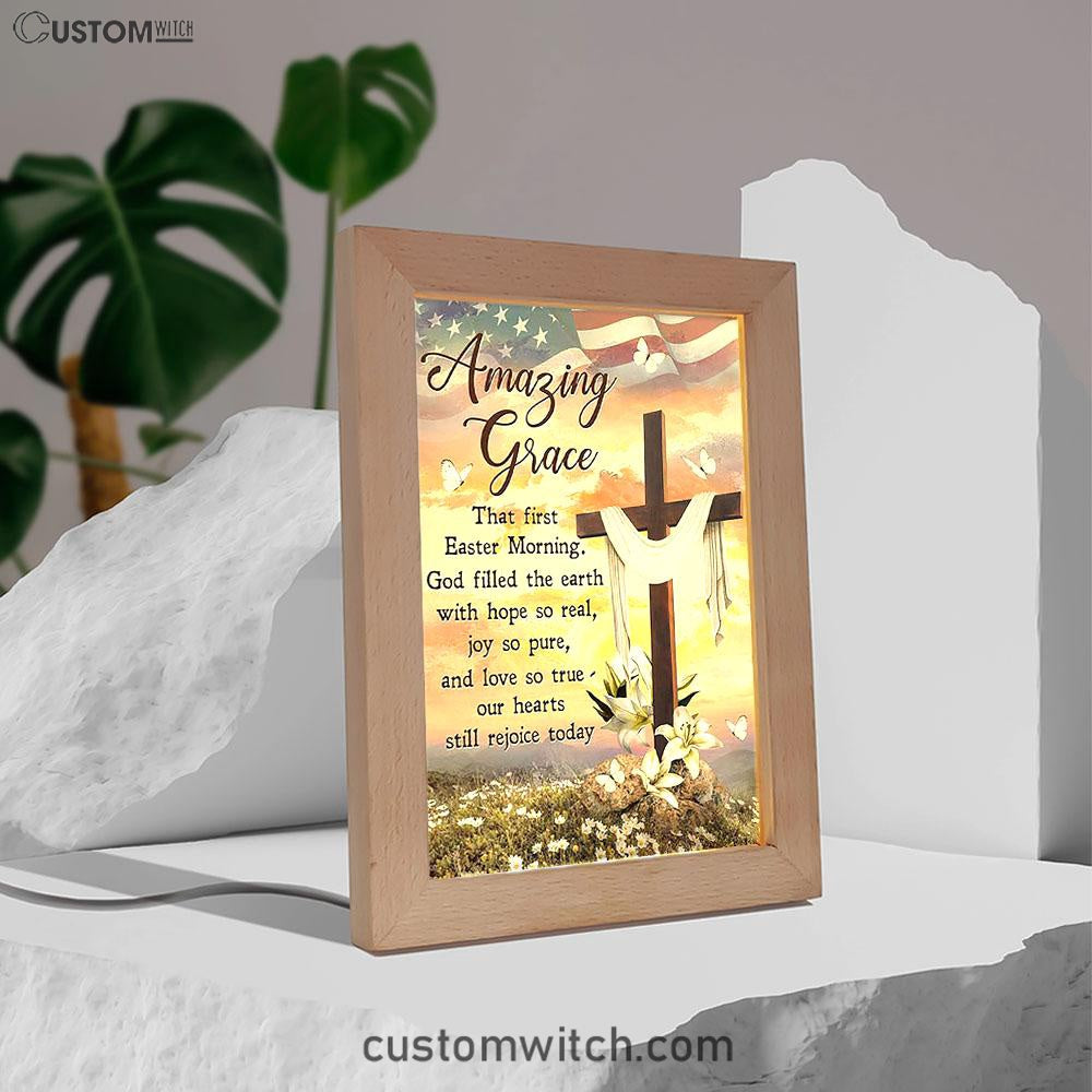Amazing Grace Beautiful Cross Lily Flower Frame Lamp Art - Bible Verse Wooden Lamp - Inspirational Art - Christian Home Decor