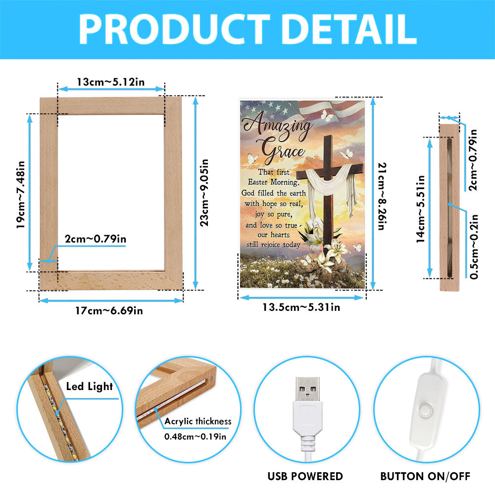 Amazing Grace Beautiful Cross Lily Flower Frame Lamp Art - Bible Verse Wooden Lamp - Inspirational Art - Christian Home Decor