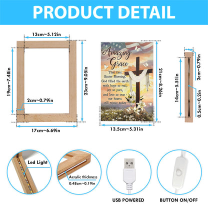 Amazing Grace Beautiful Cross Lily Flower Frame Lamp Art - Bible Verse Wooden Lamp - Inspirational Art - Christian Home Decor