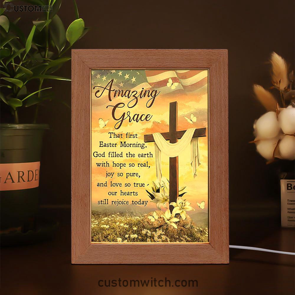 Amazing Grace Beautiful Cross Lily Flower Frame Lamp Art - Bible Verse Wooden Lamp - Inspirational Art - Christian Home Decor