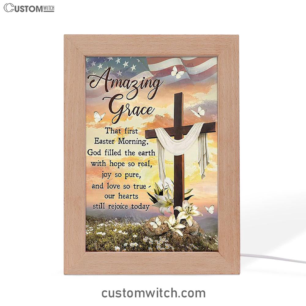 Amazing Grace Beautiful Cross Lily Flower Frame Lamp Art - Bible Verse Wooden Lamp - Inspirational Art - Christian Home Decor