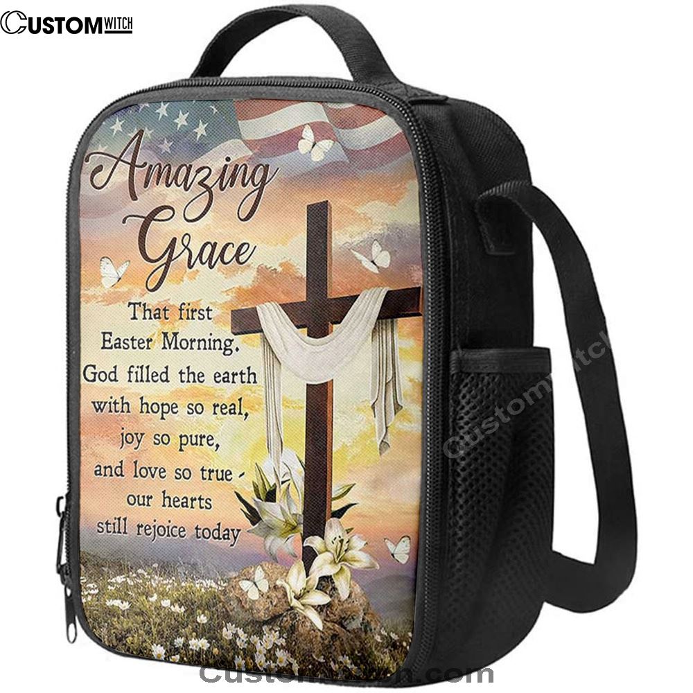 Amazing Grace Beautiful Cross Lily Flower Lunch Bag, Christian Lunch Bag For School, Picnic, Religious Lunch Bag