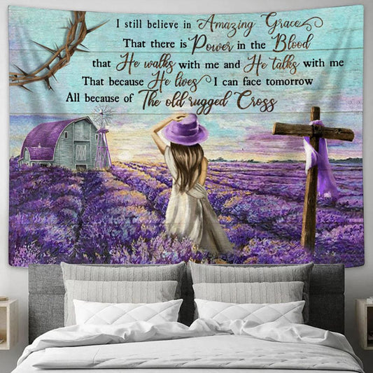 Amazing Grace Beautiful Little Girl Lavender Large Tapestry Art - Christian Wall Art Home Decor - Religious Tapestry Prints