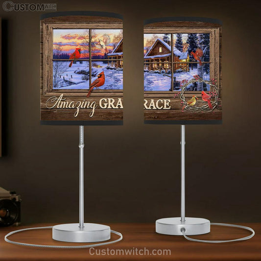 Amazing Grace Table Lamb Gift - Cardinal Birds - Christian Christmas Wall Decor - Christian Bedroom Decor