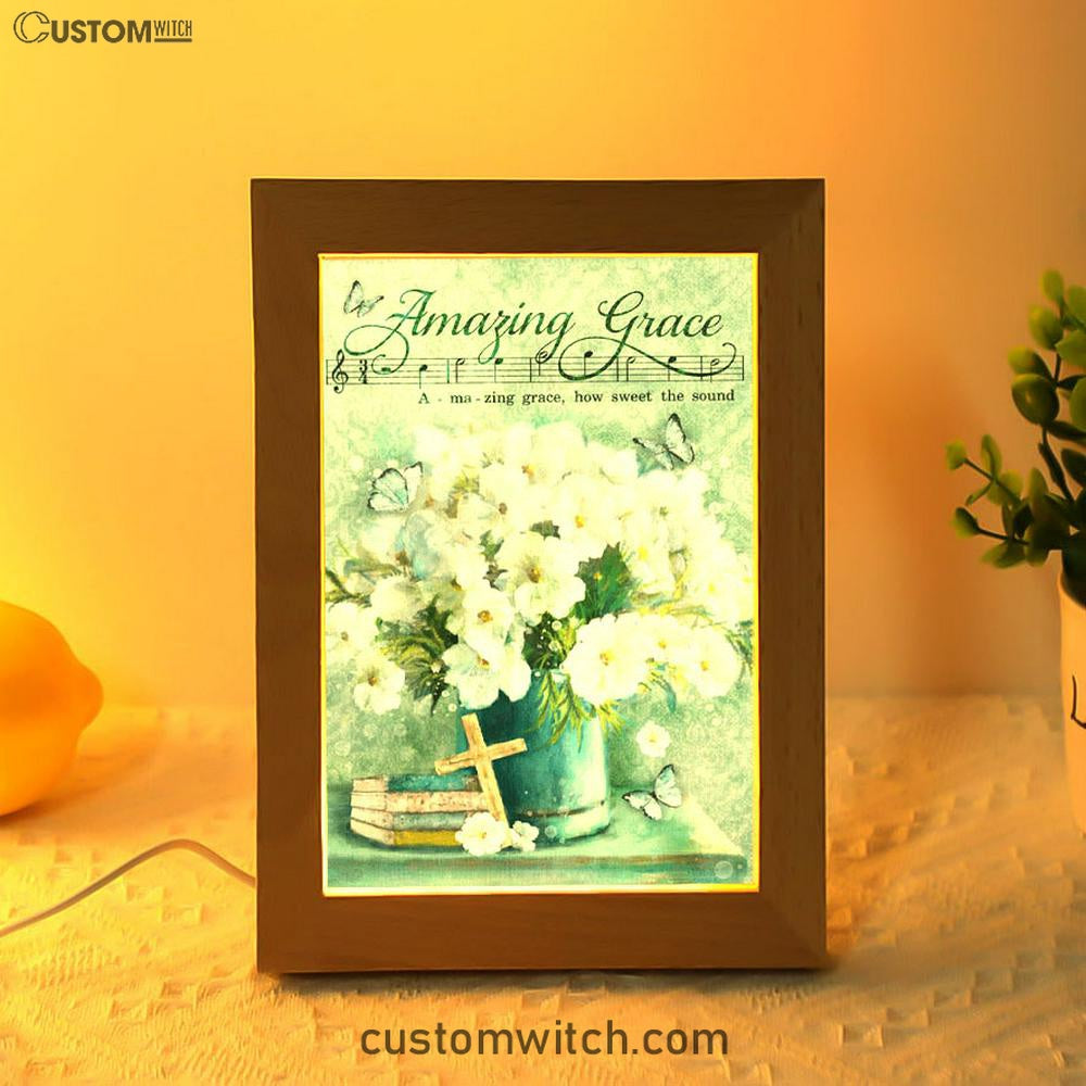 Amazing Grace Flower Cross Book Butterfly Frame Lamp Art - Christian Art Decor - Religious Gifts Night Light