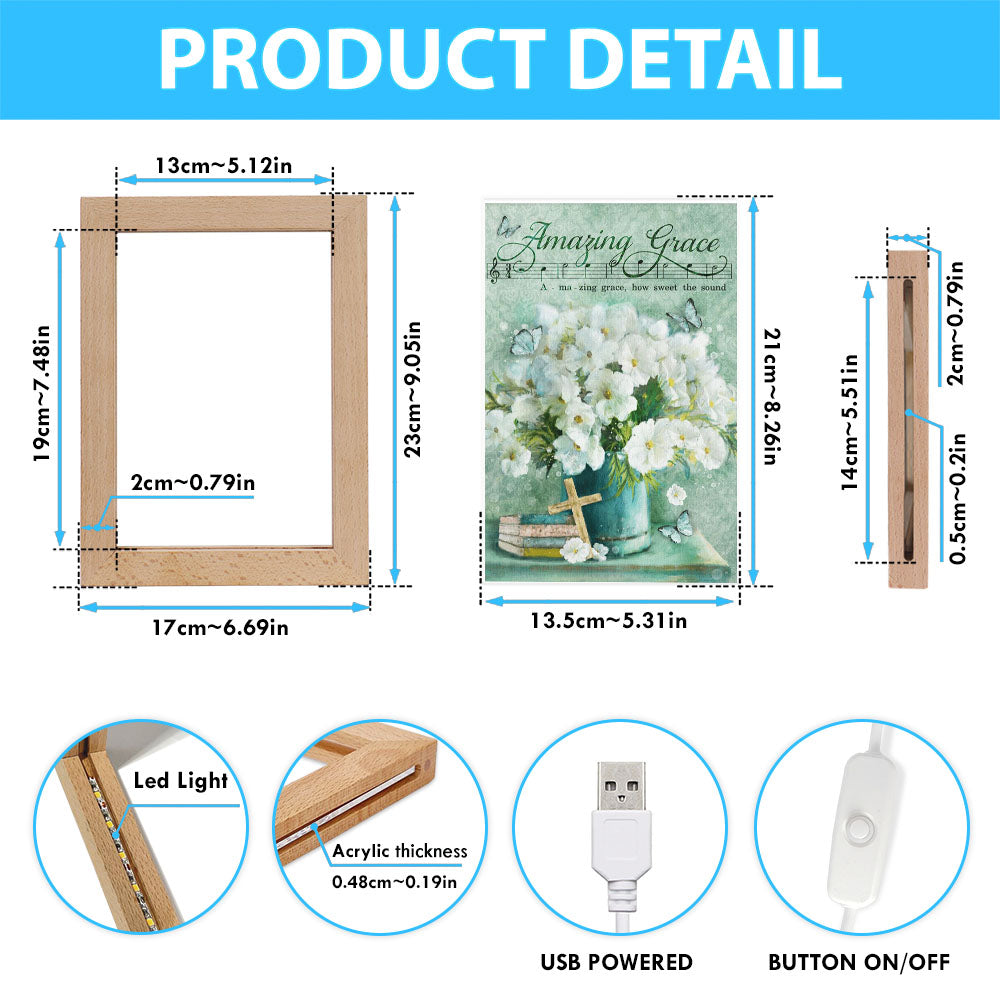 Amazing Grace Flower Cross Book Butterfly Frame Lamp Art - Christian Art Decor - Religious Gifts Night Light