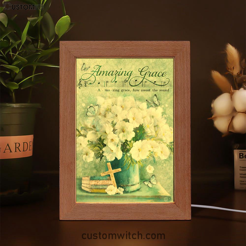 Amazing Grace Flower Cross Book Butterfly Frame Lamp Art - Christian Art Decor - Religious Gifts Night Light