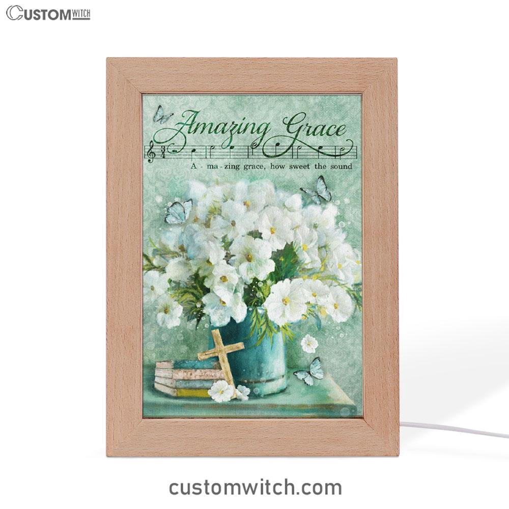 Amazing Grace Flower Cross Book Butterfly Frame Lamp Art - Christian Art Decor - Religious Gifts Night Light
