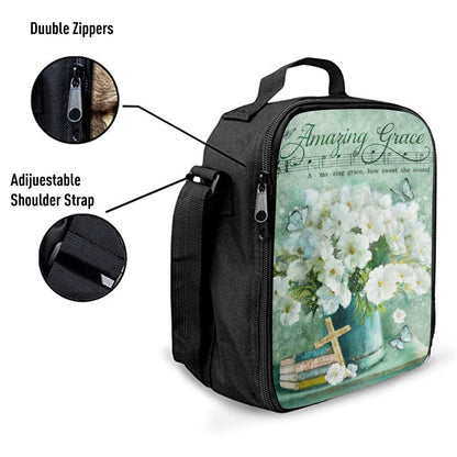 Amazing Grace Flower Cross Book Butterfly Lunch Bag, Christian Lunch Bag For School, Picnic, Religious Lunch Bag