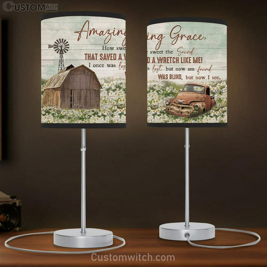 Amazing Grace How Sweet The Sound - Farmhouse Style Table Lamb Print - Christian Bedroom Decor