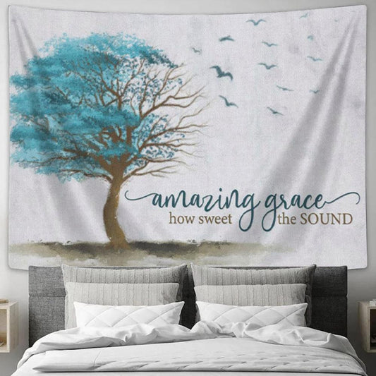 Amazing Grace How Sweet The Sound Christian Tapestry Wall Art Print - Christian Wall Decor