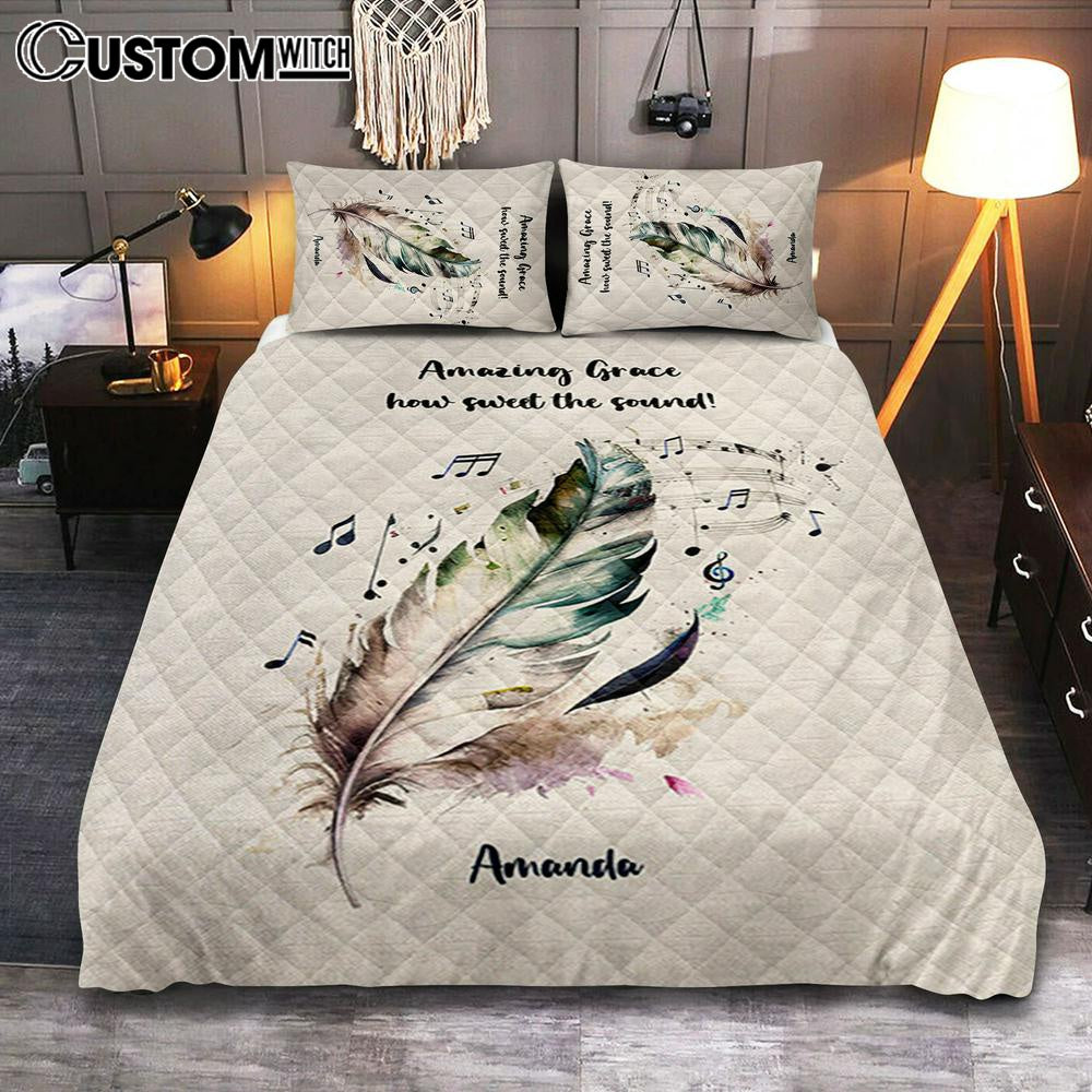 Amazing Grace How Sweet The Sound Personalized Quilt Bedding Set Bedroom - Christian Quilt Bedding Set Prints - Bible Verse Gift For Women Of God