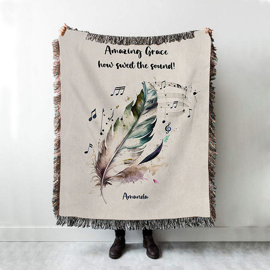 Amazing Grace How Sweet The Sound Personalized Woven Throw Blanket - Christian Woven Blanket Prints - Bible Verse Gift For Women Of God