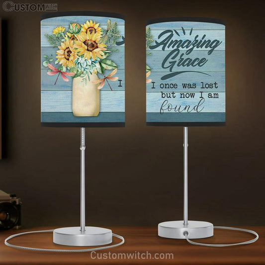 Amazing Grace I Once Was Lost But Now I Am Found Christian Table Lamb Gift Print - Christian Bedroom Decor
