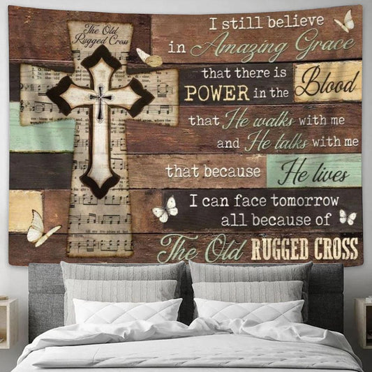 Amazing Grace, Music Sheet, Wall Planks, The Old Rugged Cross Tapestry, Tapestries for Living Room Bedroom