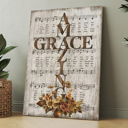 Amazing Grace Song Vintage Flower Jesus Cross Canvas, Christmas Gift for Christian
