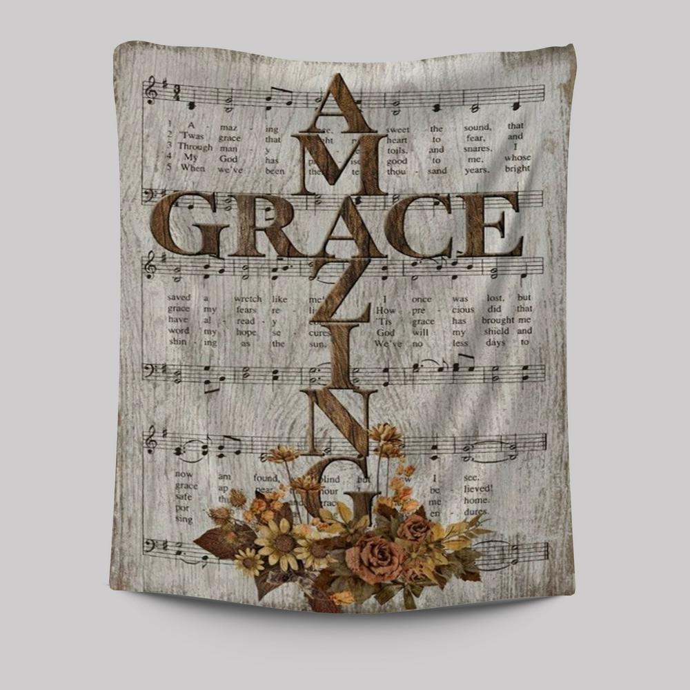 Amazing Grace Song Vintage Flower Jesus Cross Tapestry