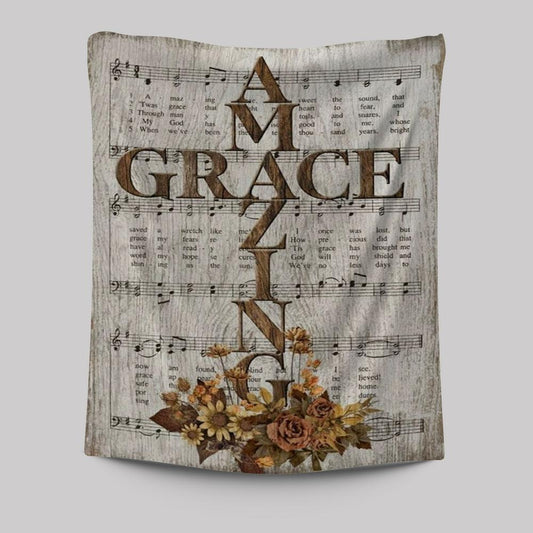 Amazing Grace Song Vintage Flower Jesus Cross Tapestry