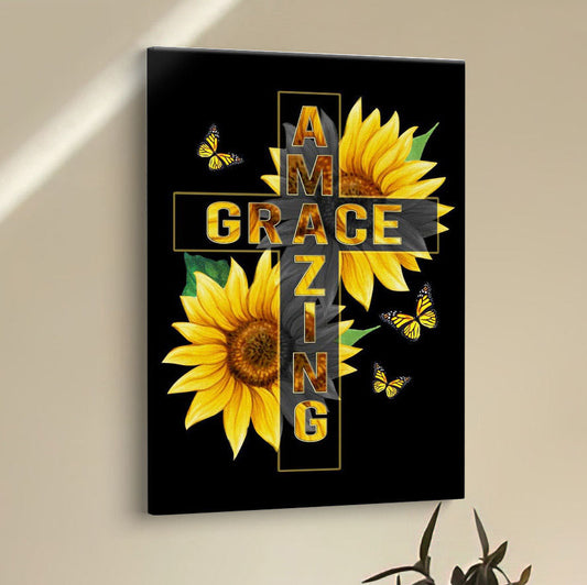 Amazing Grace Sunflower Canvas Prints - Bible Verse Wall Decor - Scripture Wall Art