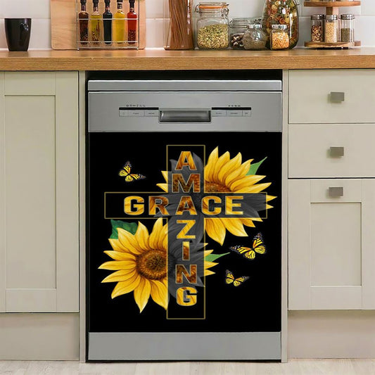 Amazing Grace Sunflower Dishwasher Cover, Bible Verse Dishwasher Magnet Cover, Scripture Kitchen Decor