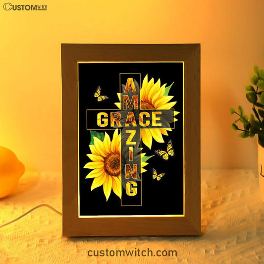 Amazing Grace Sunflower Frame Lamp Prints - Bible Verse Decor - Scripture Art