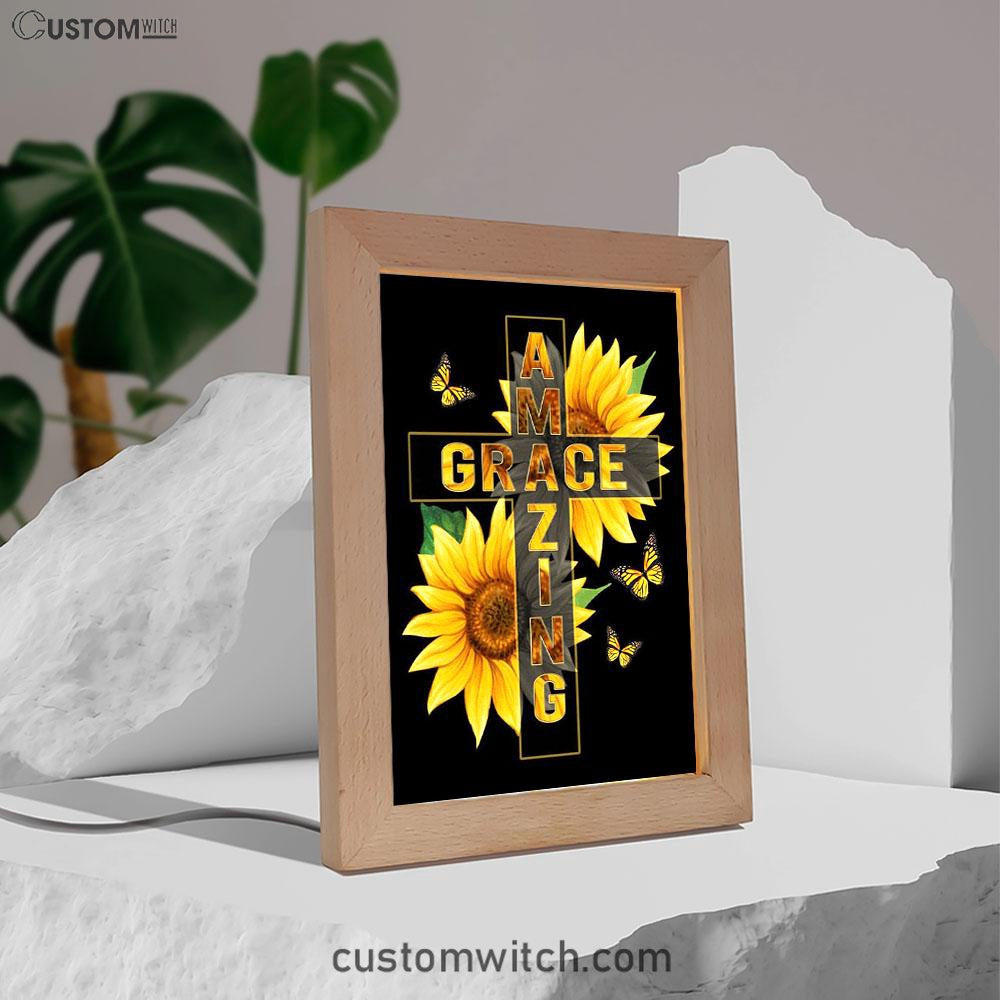 Amazing Grace Sunflower Frame Lamp Prints - Bible Verse Decor - Scripture Art