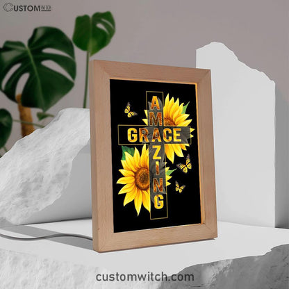 Amazing Grace Sunflower Frame Lamp Prints - Bible Verse Decor - Scripture Art