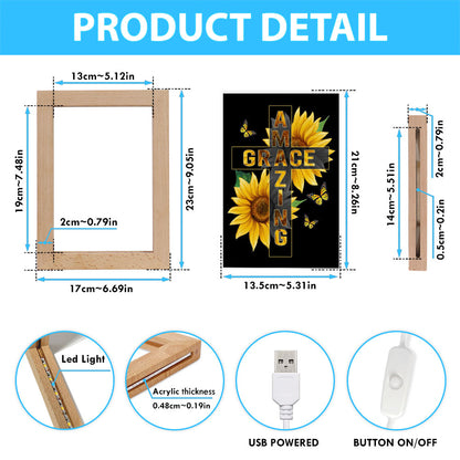 Amazing Grace Sunflower Frame Lamp Prints - Bible Verse Decor - Scripture Art