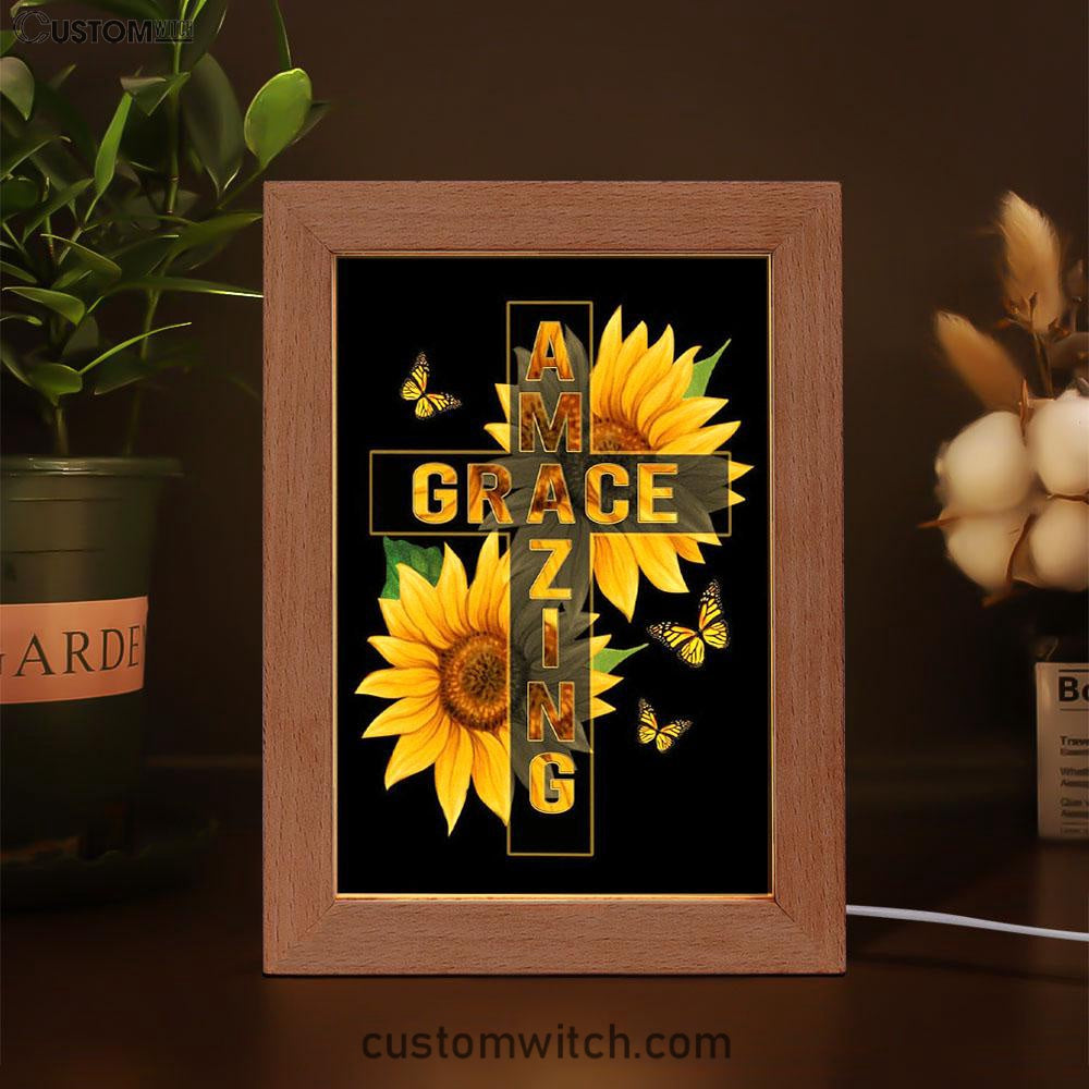 Amazing Grace Sunflower Frame Lamp Prints - Bible Verse Decor - Scripture Art