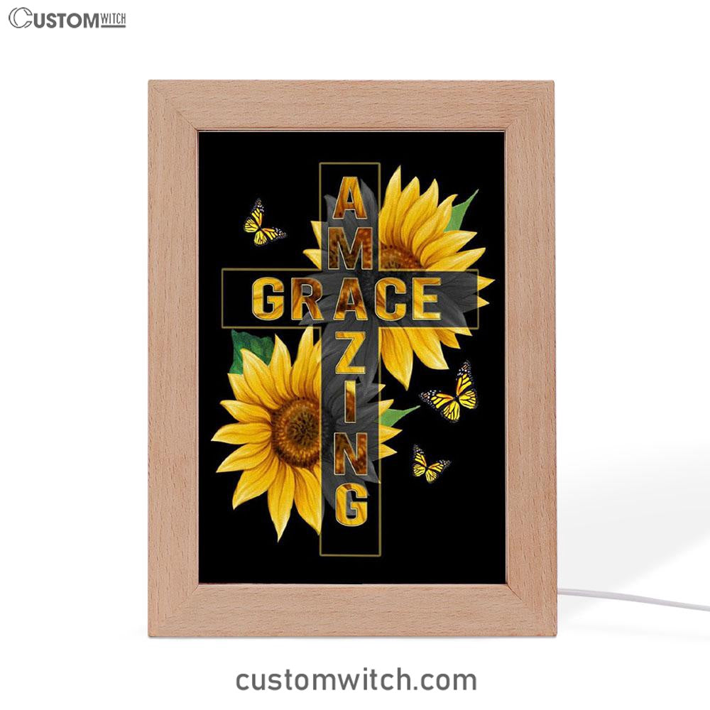 Amazing Grace Sunflower Frame Lamp Prints - Bible Verse Decor - Scripture Art