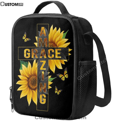 Amazing Grace Sunflower Lunch Bag, Christian Lunch Bag For School, Picnic, Religious Lunch Bag