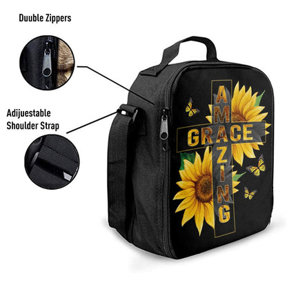 Amazing Grace Sunflower Lunch Bag, Christian Lunch Bag For School, Picnic, Religious Lunch Bag