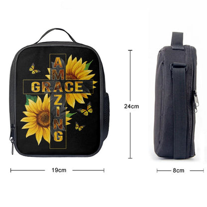 Amazing Grace Sunflower Lunch Bag, Christian Lunch Bag For School, Picnic, Religious Lunch Bag