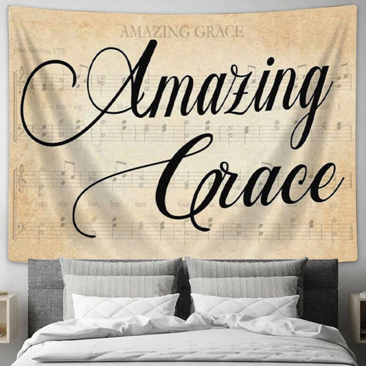 Amazing Grace Wall Art - Sheet Music Amazing Grace Farmhouse Tapestry Print - Christian Wall Decor