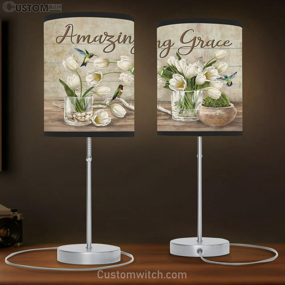 Amazing Grace White Tulip Table Lamb Prints - Religious Table Lamb Art - Christian Home Decor