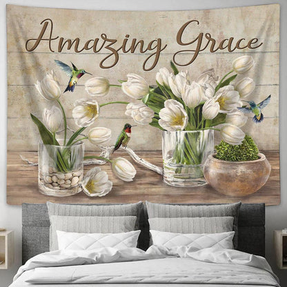 Amazing Grace White Tulip Tapestry Prints - Religious Tapestry Art - Christian Home Decor