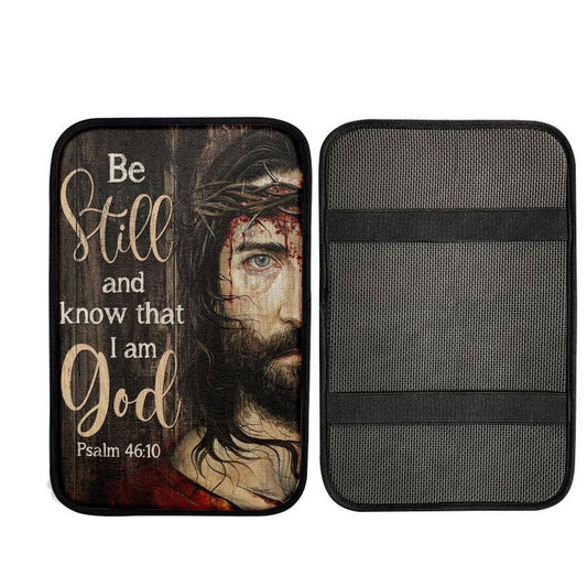 Amazing Jesus Painting, Crown Of Thorn, Be Still And Know That I Am God Car Center Console Cover, Car Armrest Pad, Christian Gift