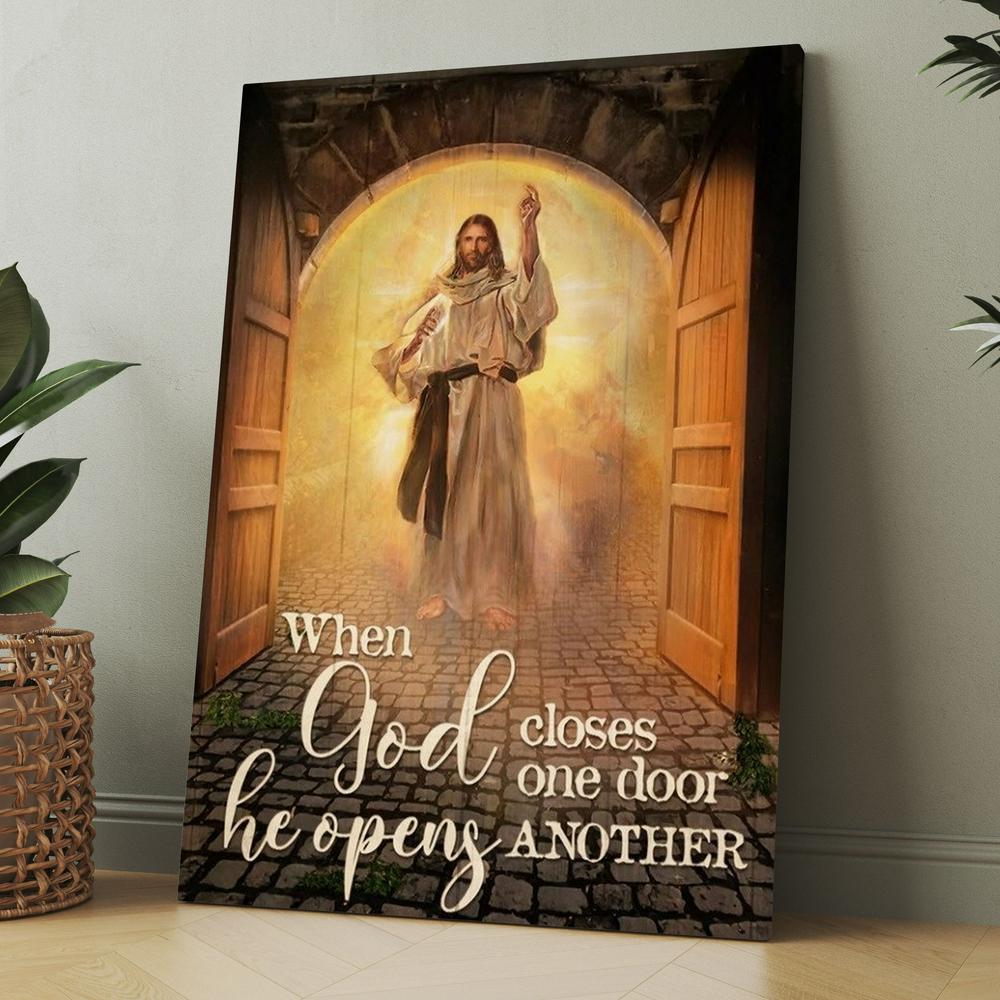 Amazing Jesus Painting, Infinite Halo, When God Closes One Door Canvas, Christmas Gift for Christian